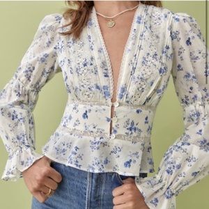 Reformation Meadowlark Lace-trimmed Floral Broderie Anglaise Cotton Blouse